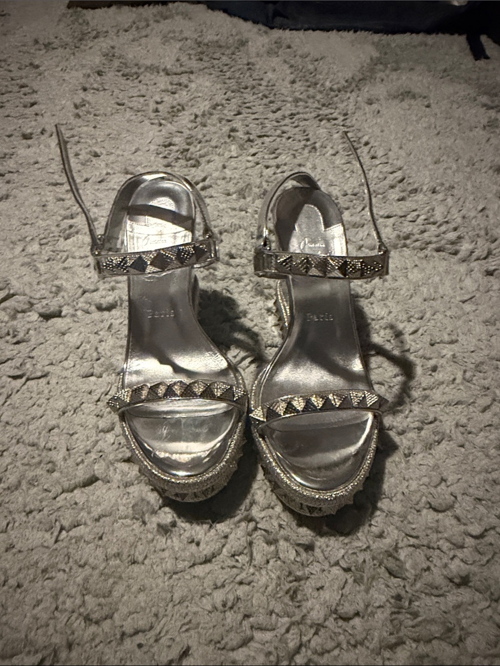 Christian Louboutin Silver Studded Platform Sandals